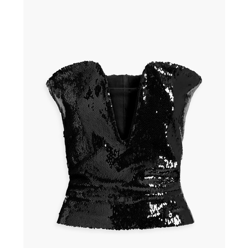 Isabel Marant Black Sequin Fitted Cap Sleeve Blouse